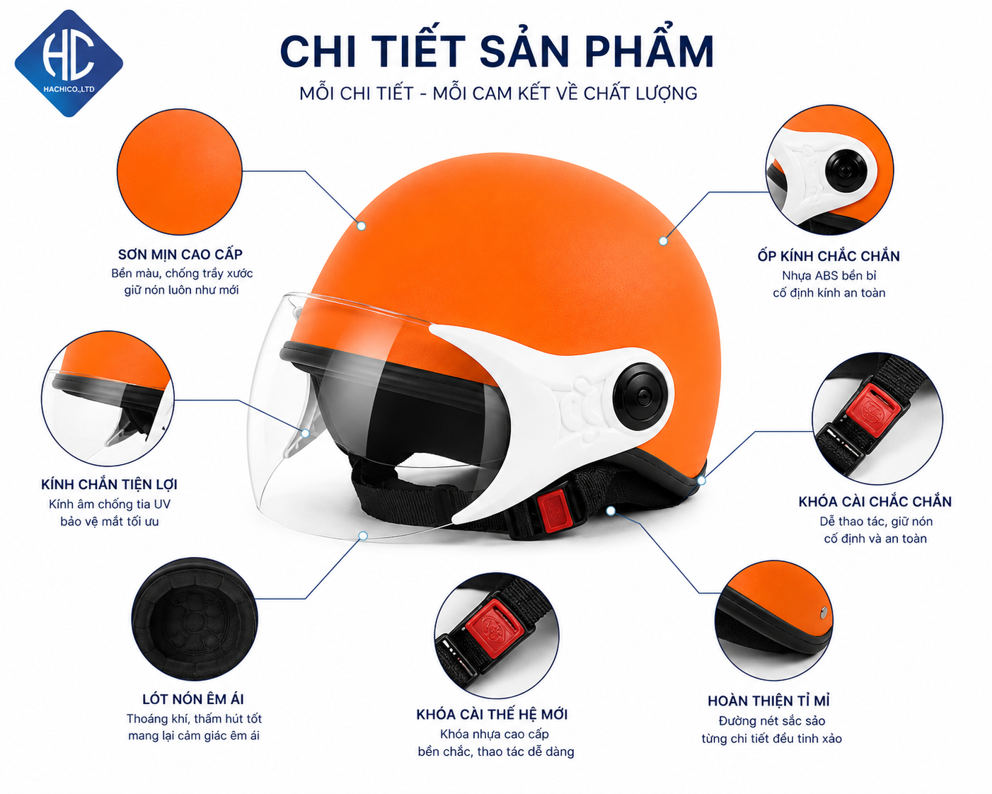 Mũ Bảo Hiểm Có Kính In Logo NBH1216 - Thiết Kế Hiện Đại, Nâng Tầm Hình Ảnh Doanh Nghiệp - Image 3
