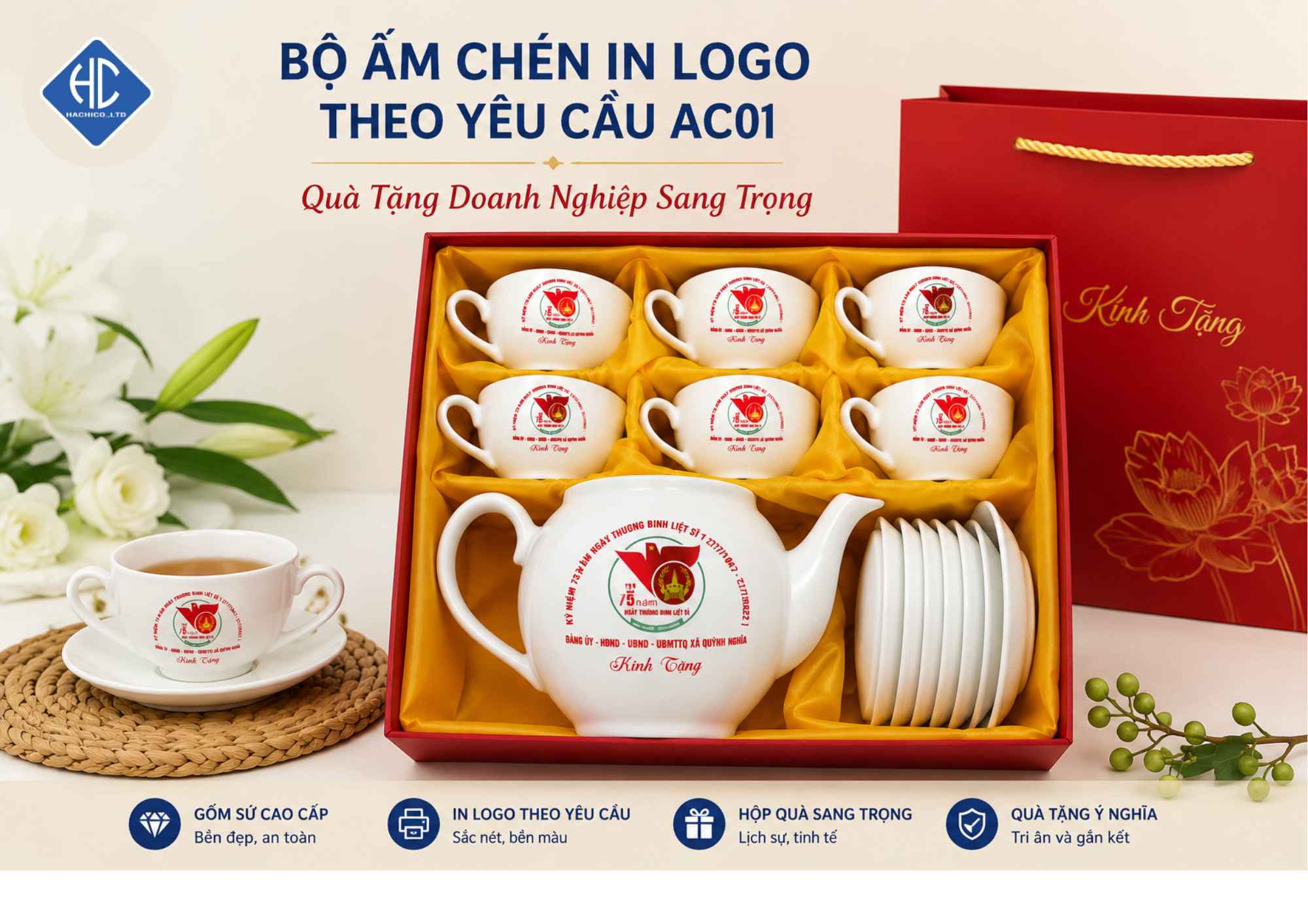 Bộ Ấm Chén In Logo Theo Yêu Cầu AC01 | Quà Tặng Doanh Nghiệp Sang Trọng - Image 3