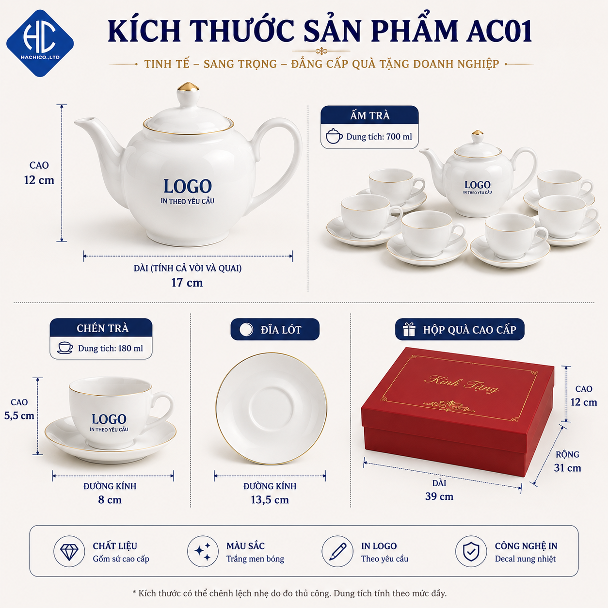 Bộ Ấm Chén In Logo Theo Yêu Cầu AC01 | Quà Tặng Doanh Nghiệp Sang Trọng - Image 4