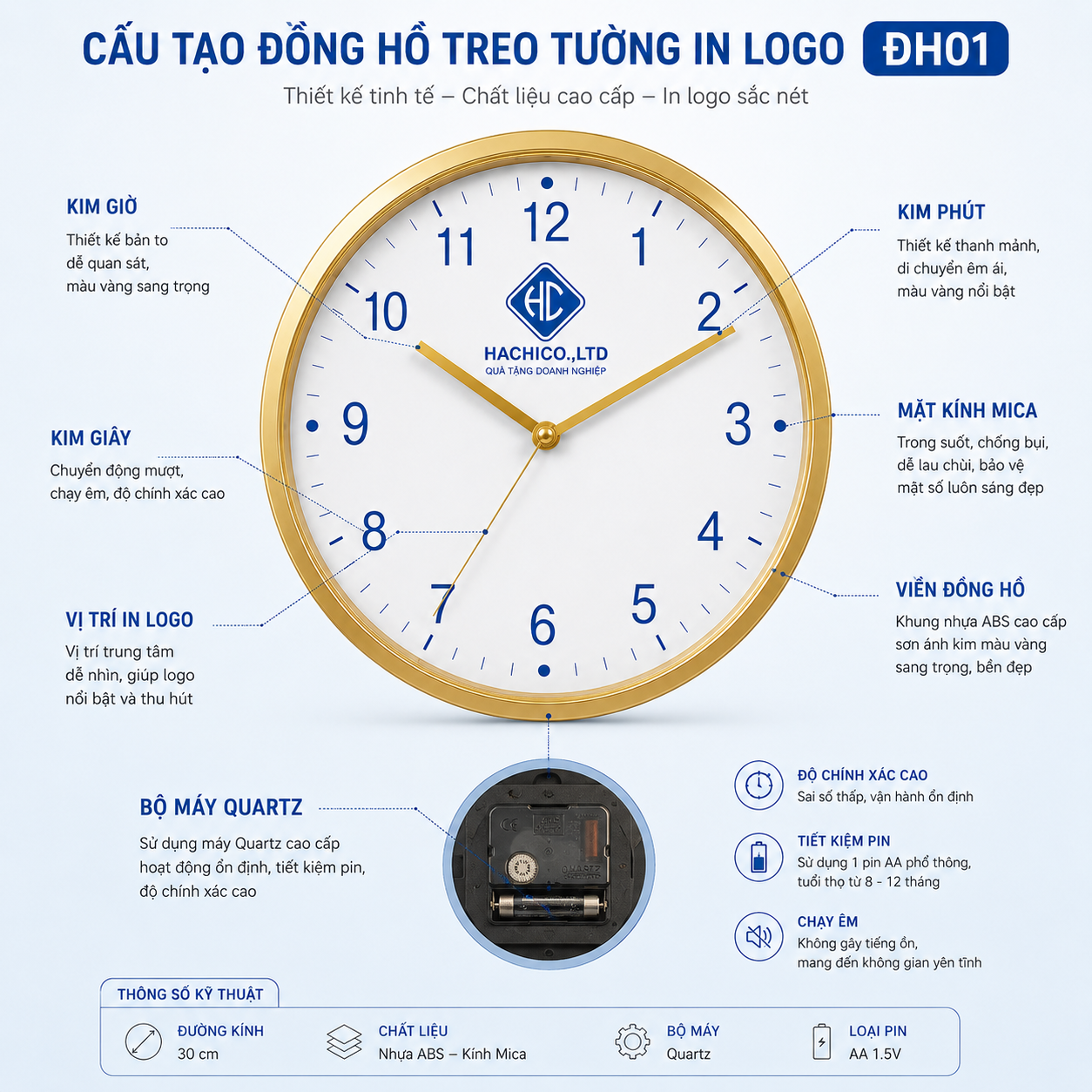 Đồng hồ treo tường in logo