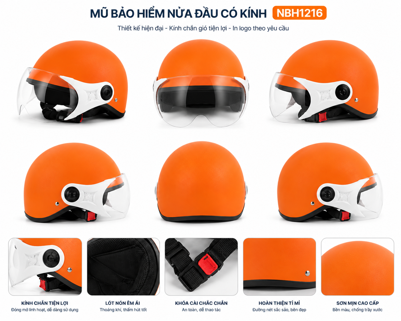 Mũ Bảo Hiểm Có Kính In Logo NBH1216 - Thiết Kế Hiện Đại, Nâng Tầm Hình Ảnh Doanh Nghiệp - Image 2