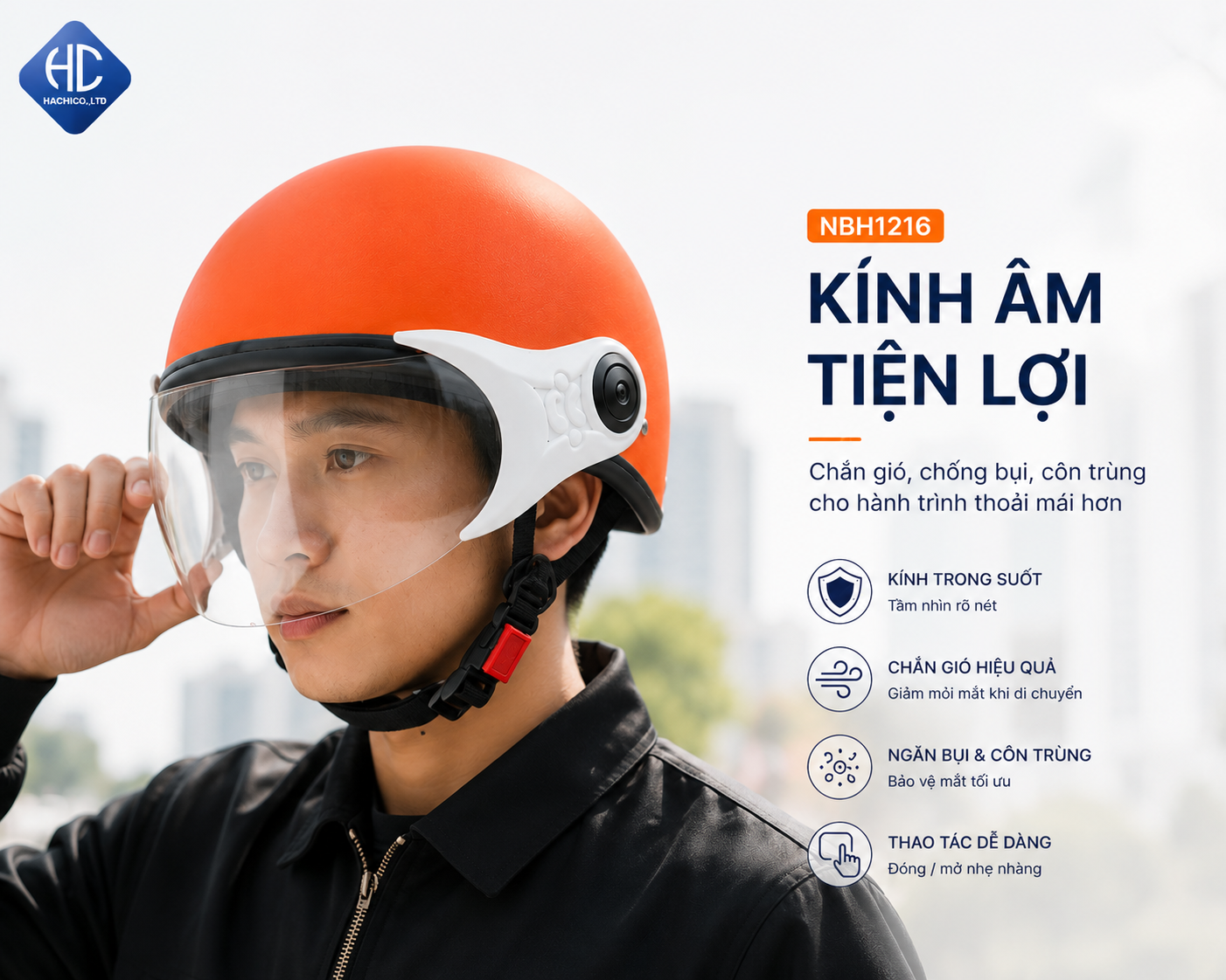 Mũ Bảo Hiểm Có Kính In Logo NBH1216 - Thiết Kế Hiện Đại, Nâng Tầm Hình Ảnh Doanh Nghiệp - Image 4