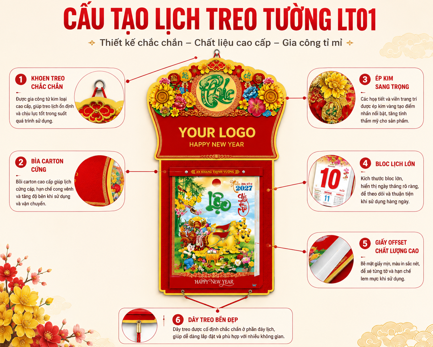 Lịch Treo Tường In Logo Theo Yêu Cầu LT01 | Lịch Treo Tường Quảng Cáo Doanh Nghiệp Cao Cấp - Image 3