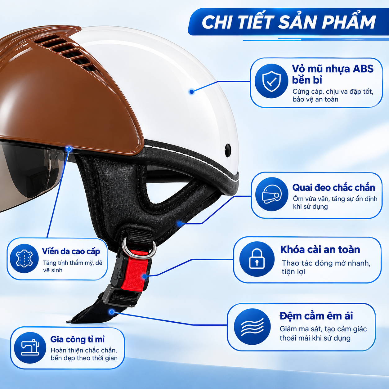 Mũ Bảo Hiểm Có Kính In Theo Yêu Cầu NBH1217 | In Logo Doanh Nghiệp - Image 6